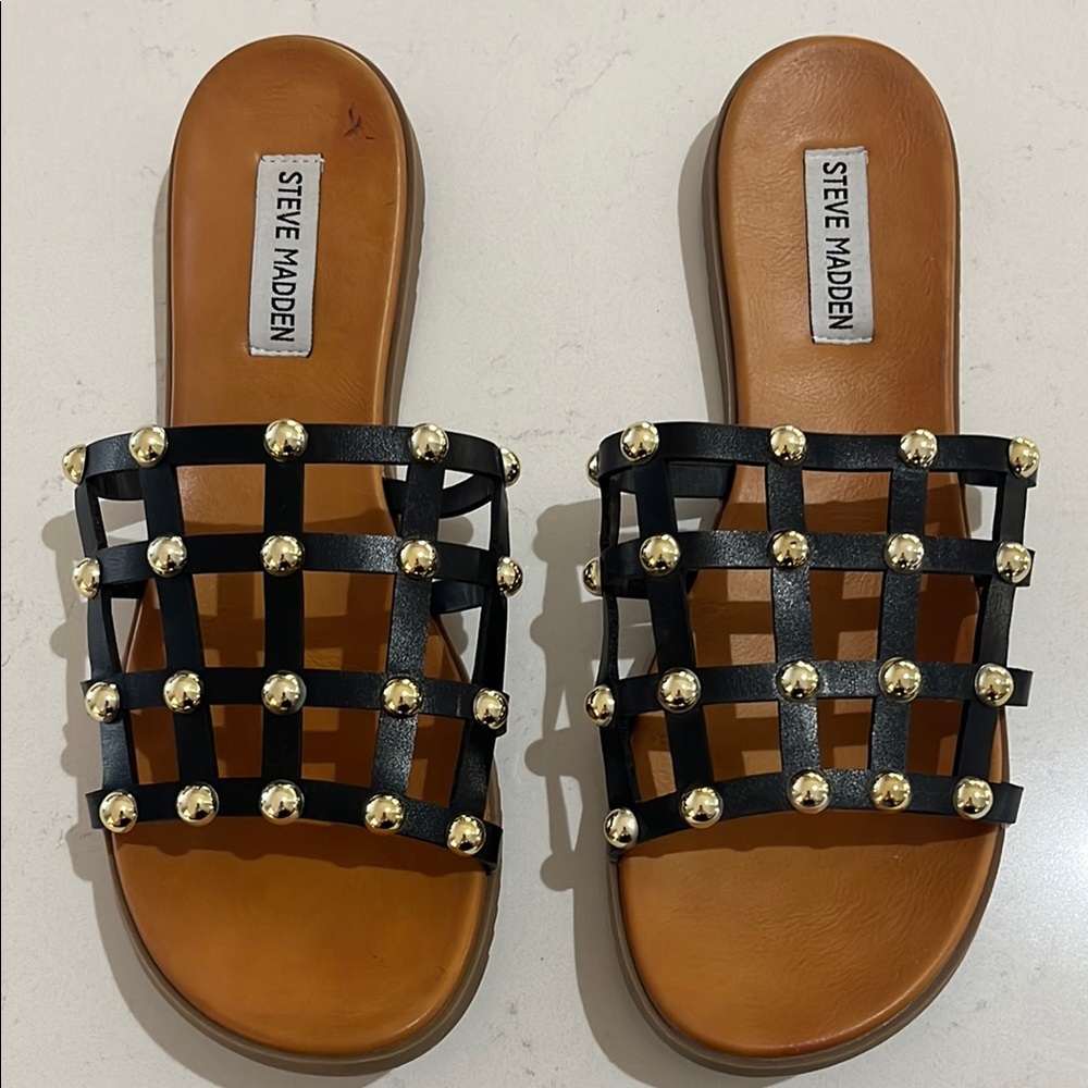 Steve Madden Black and Gold studded  Women's Sandals